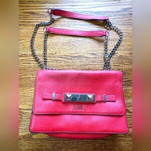 Guess Double Strap Red Leather Crossbody Flap Purse/ handbag-Good Condition